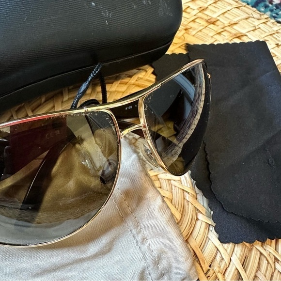 Chanel Gold Frame Logo Wrap Aviator Sunglasses With Case Y2K - Picture 4 of 11